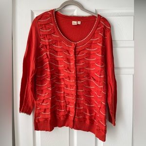 Anthropologie Orange Scallop Cardigan Size XL
